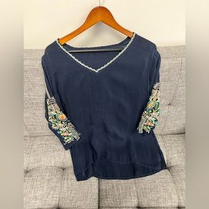 Johnny Was medium navy blue blouse